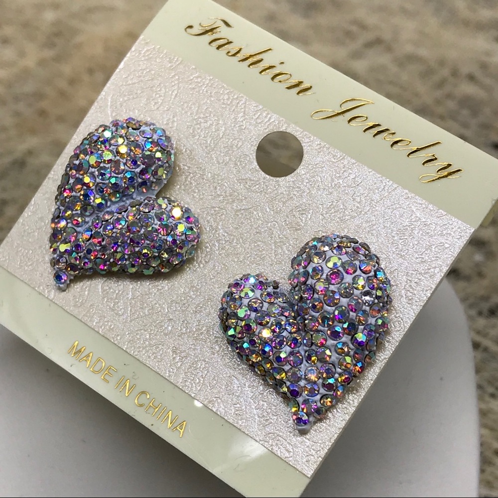 Twisted Heart multicolor Aurora AB Crystal Stud earrings